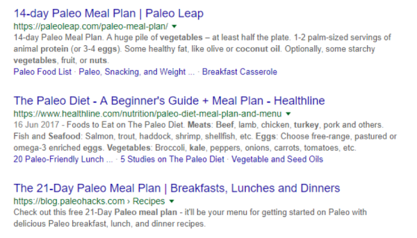 paleo food search results