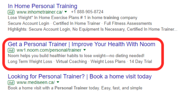 highlighted personal training ad