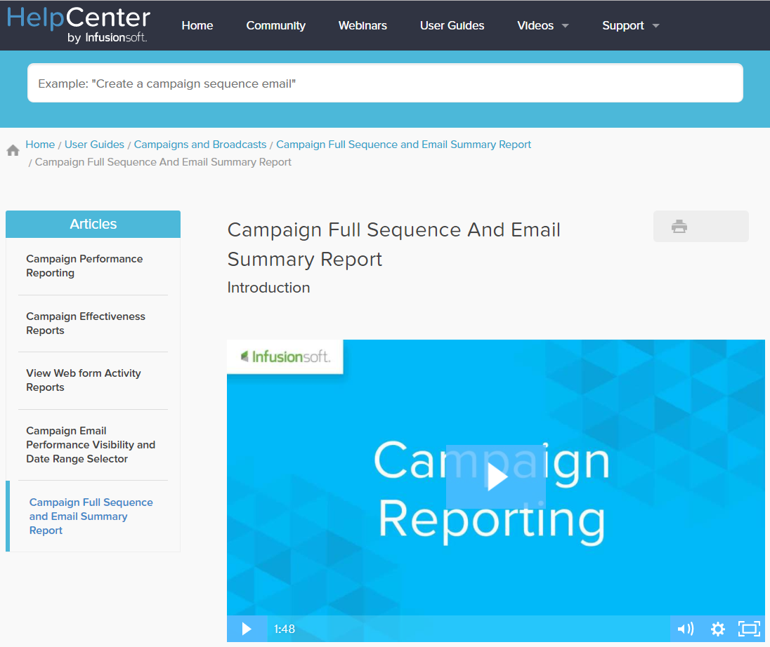 Infusionsoft help center campaign reporting how-to