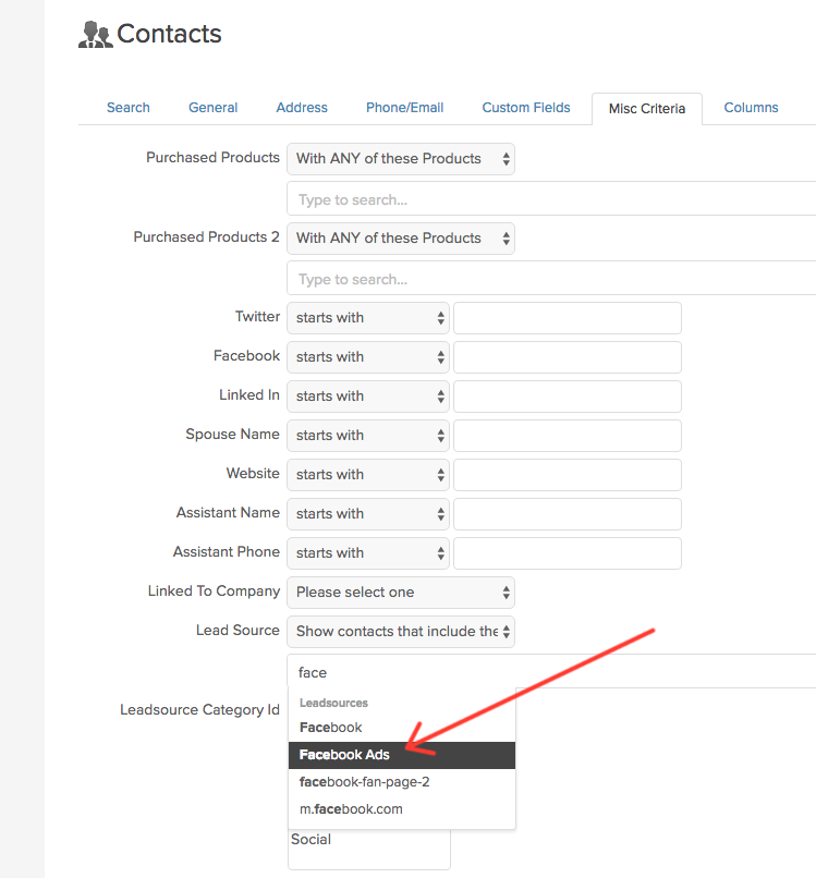 Infusionsoft contacts for Facebook ads