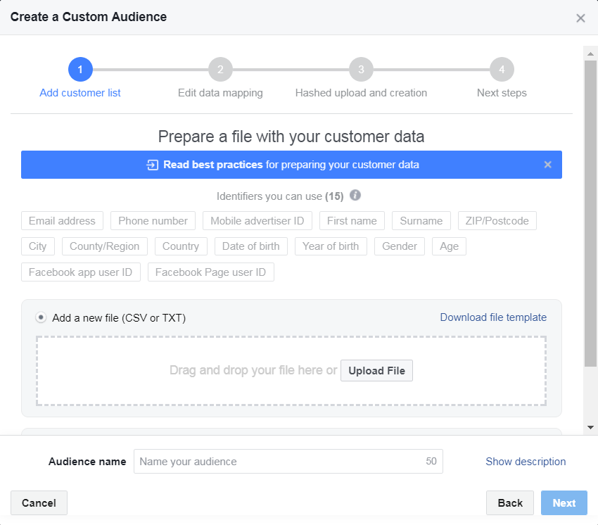 Facebook ad custom audience