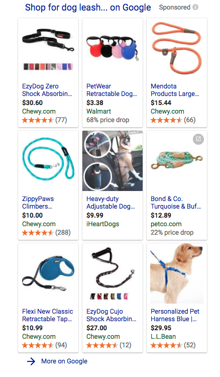 Dog leashes on google shopping
