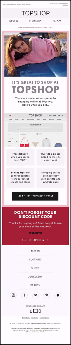 Topshop nurture email 1