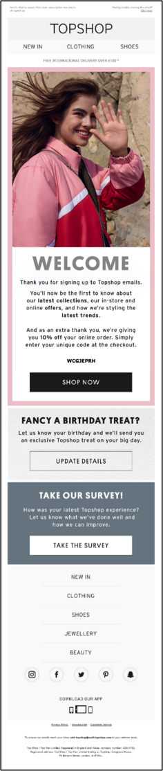 topshop welcome email