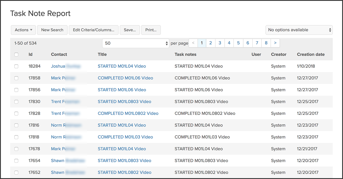 Infusionsoft Task note report