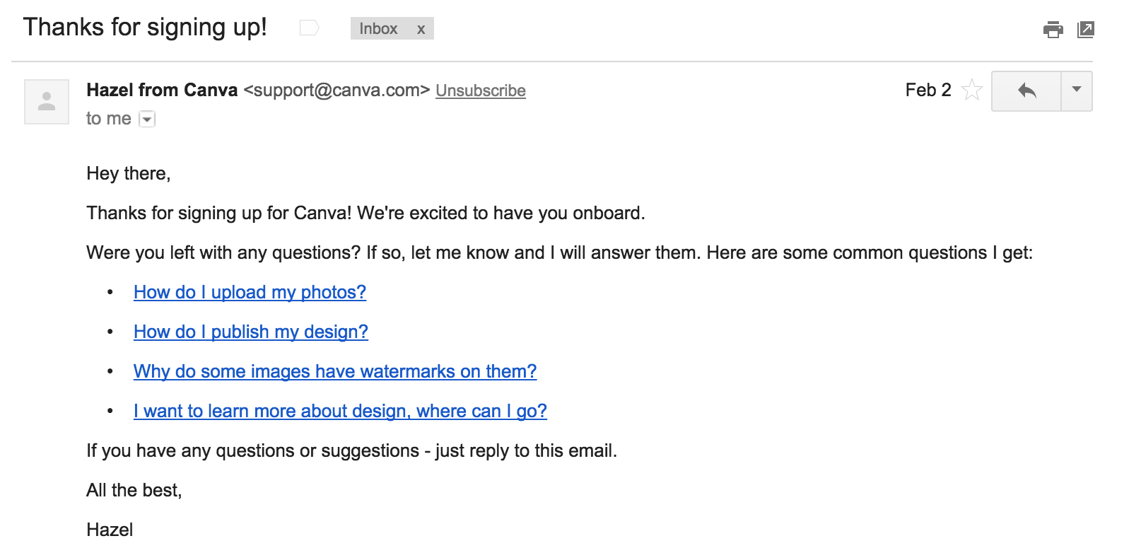 Canva email example