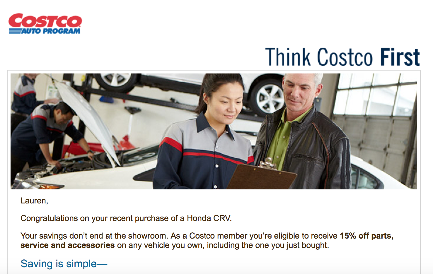 Costco email example