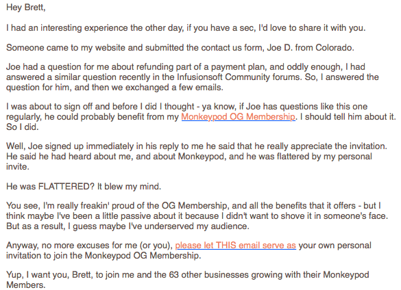 Monkeypod email example