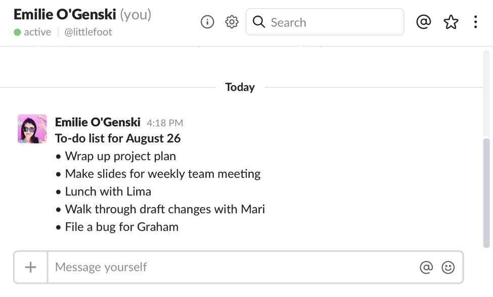 take notes in slack