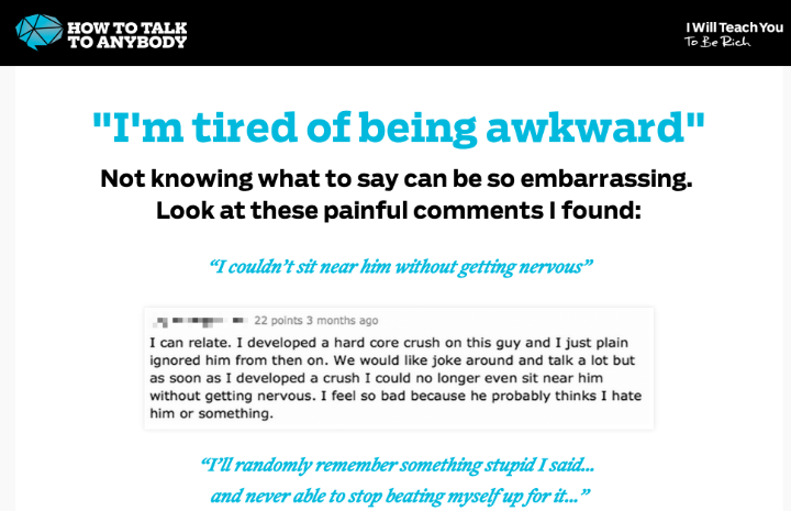 I'm tired of being awkward landing page