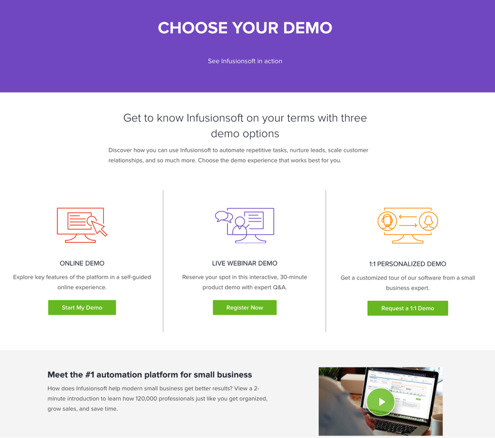 Infusionsoft demo landing page