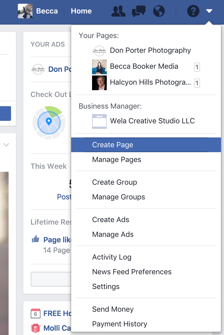 create a facebook page